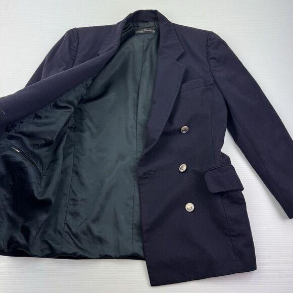 Vintage Ann Freedberg Wool Blazer 4 Navy Gold Button Double Breasted Jacket - Picture 3 of 12